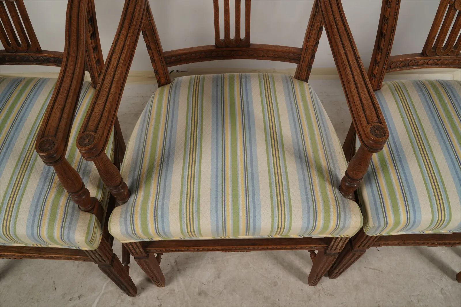 AF2-038: Antique Late 19th Century Antique French Regency Furniture - Carved Oak Dining Suite With a Settee