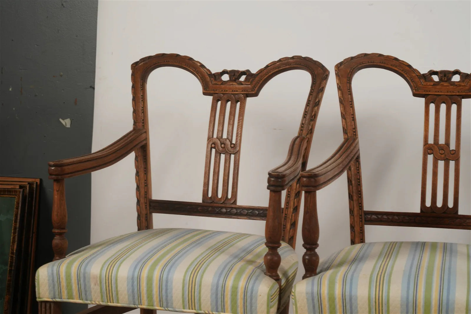 AF2-038: Antique Late 19th Century Antique French Regency Furniture - Carved Oak Dining Suite With a Settee