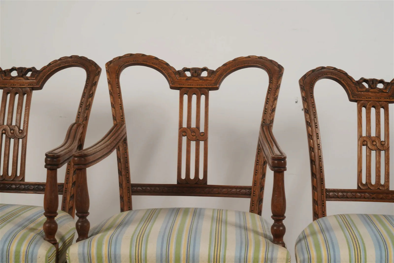 AF2-038: Antique Late 19th Century Antique French Regency Furniture - Carved Oak Dining Suite With a Settee