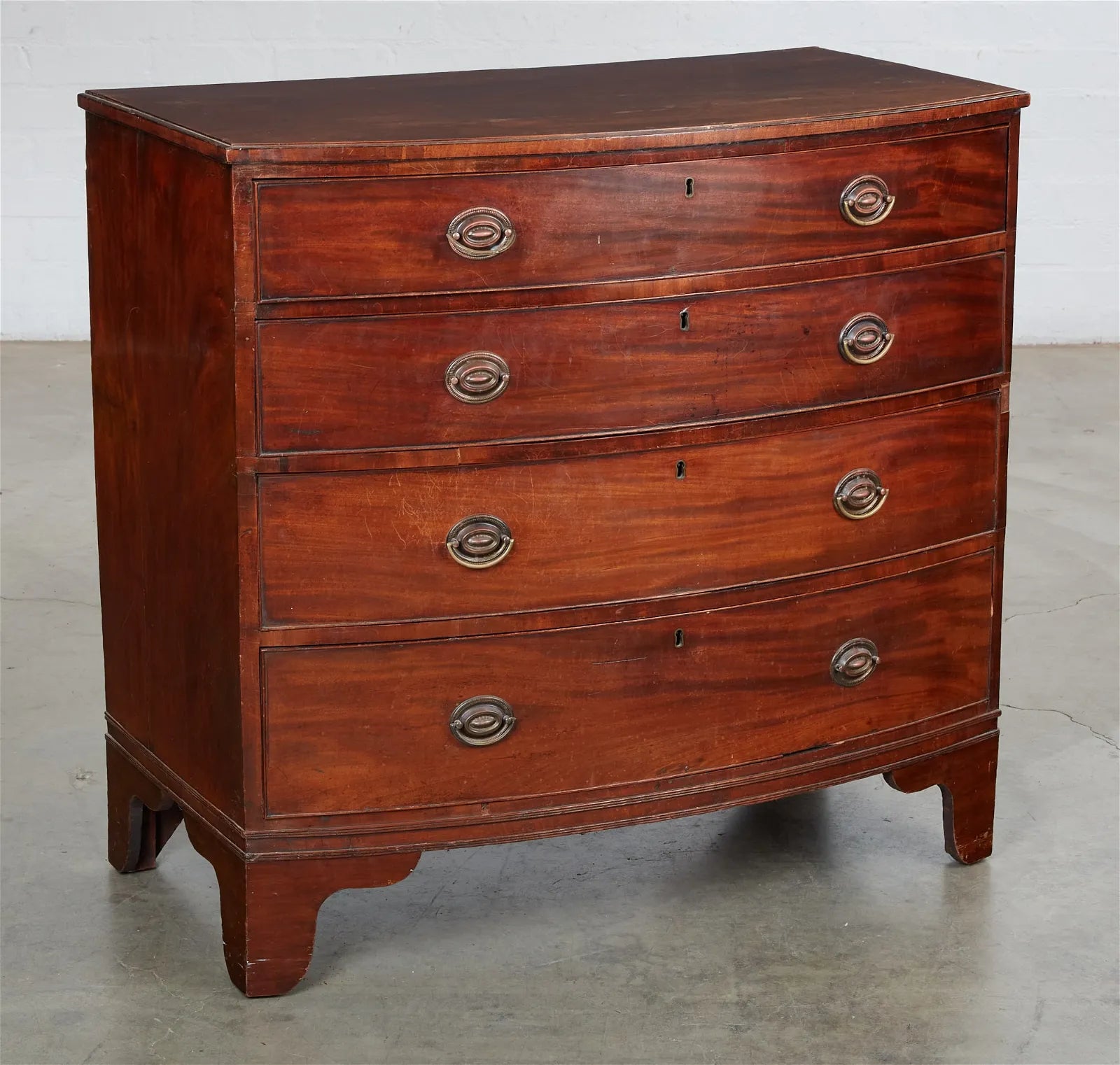 AF4-024: Antique Circa 1800 English Georgian Bow Front Mahogany Chest of Drawers