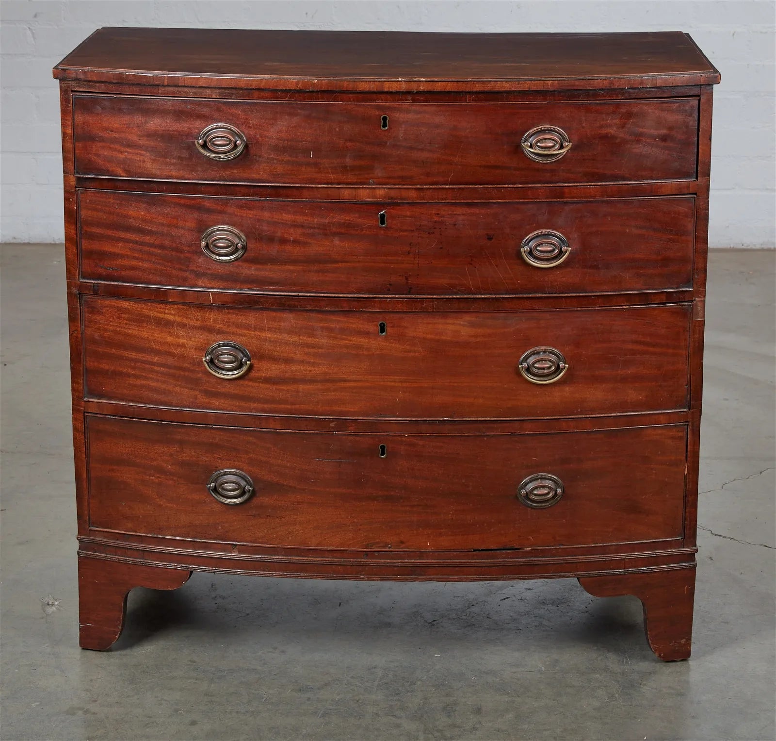 AF4-024: Antique Circa 1800 English Georgian Bow Front Mahogany Chest of Drawers