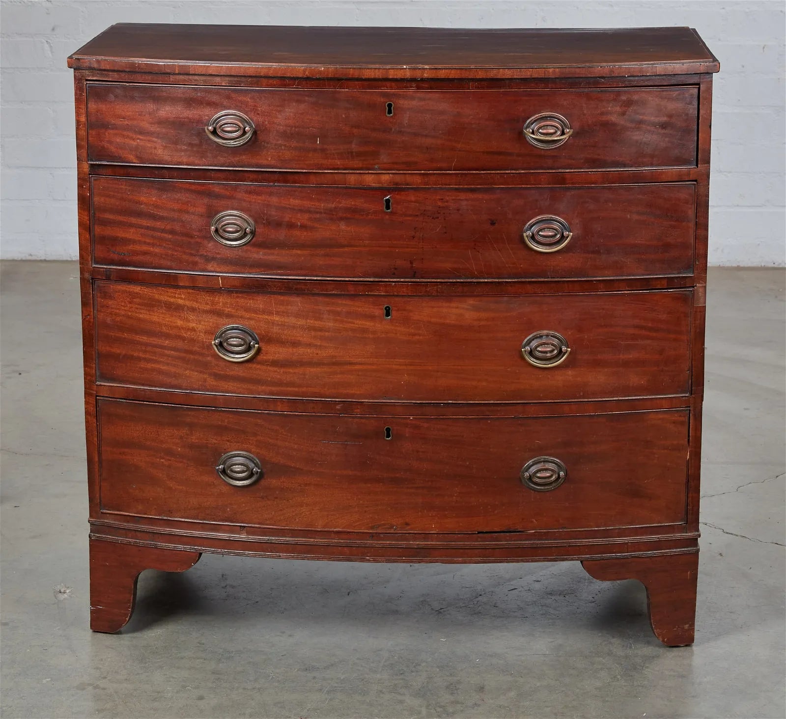 AF4-024: Antique Circa 1800 English Georgian Bow Front Mahogany Chest of Drawers