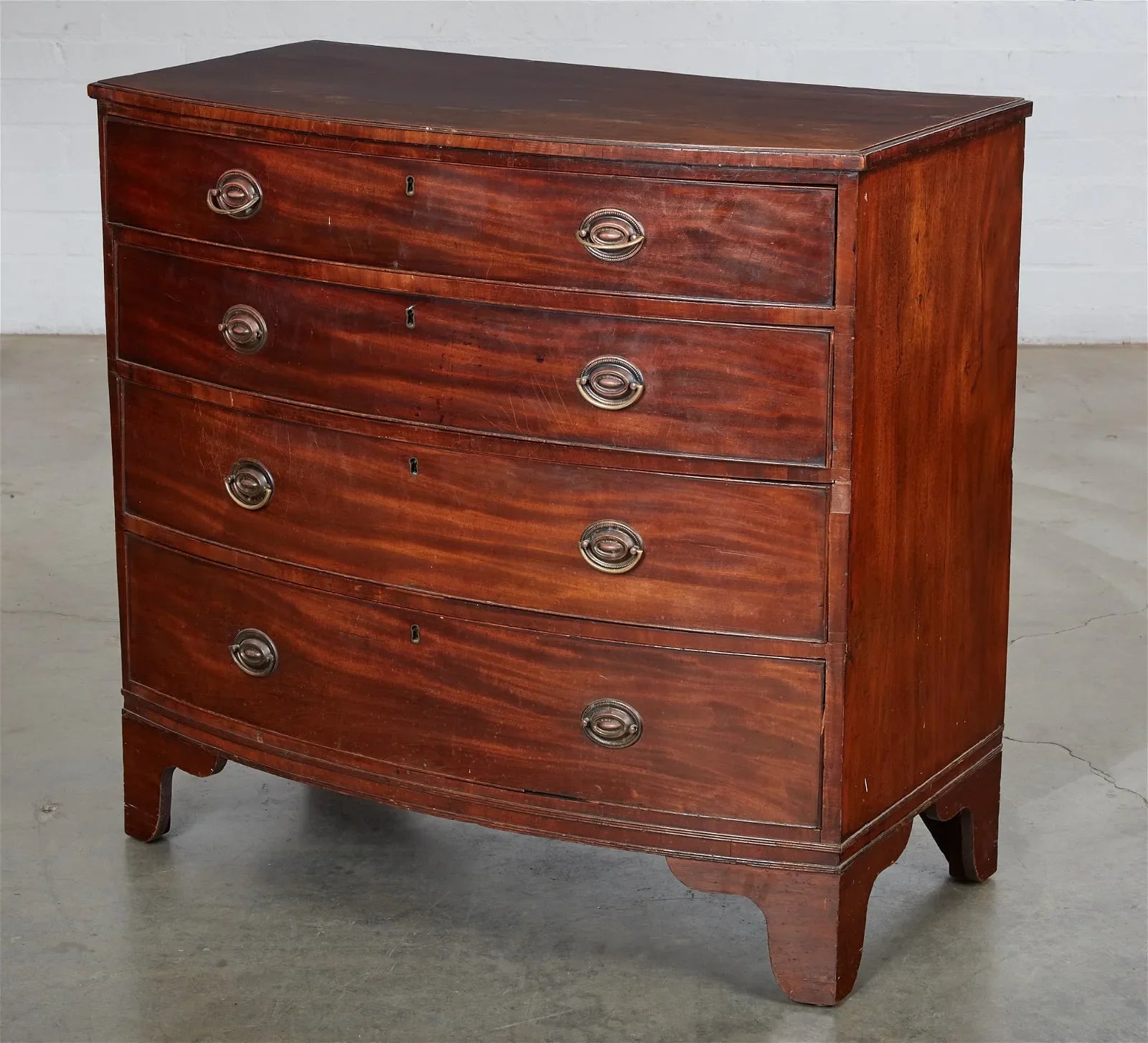 AF4-024: Antique Circa 1800 English Georgian Bow Front Mahogany Chest of Drawers