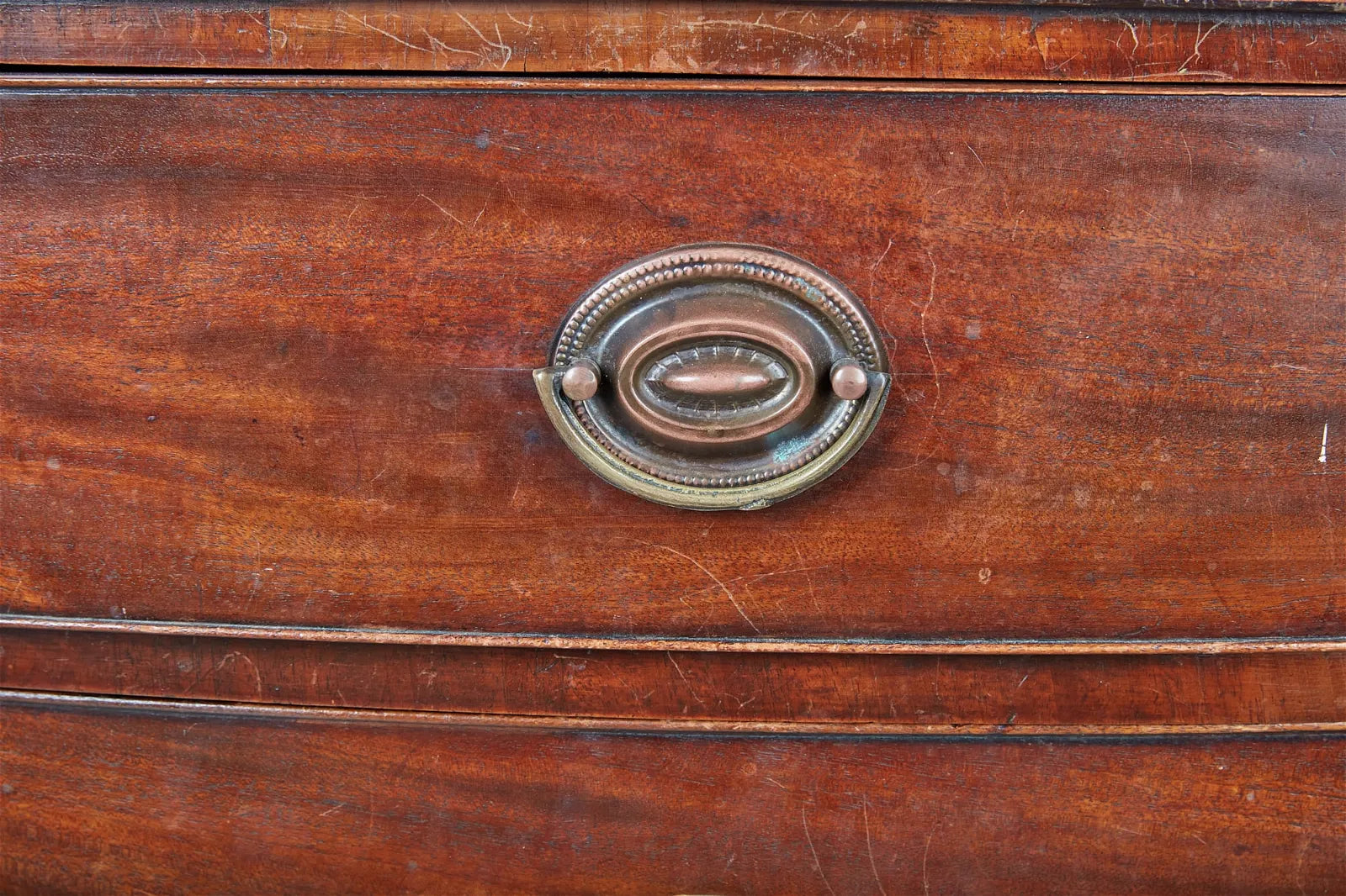 AF4-024: Antique Circa 1800 English Georgian Bow Front Mahogany Chest of Drawers