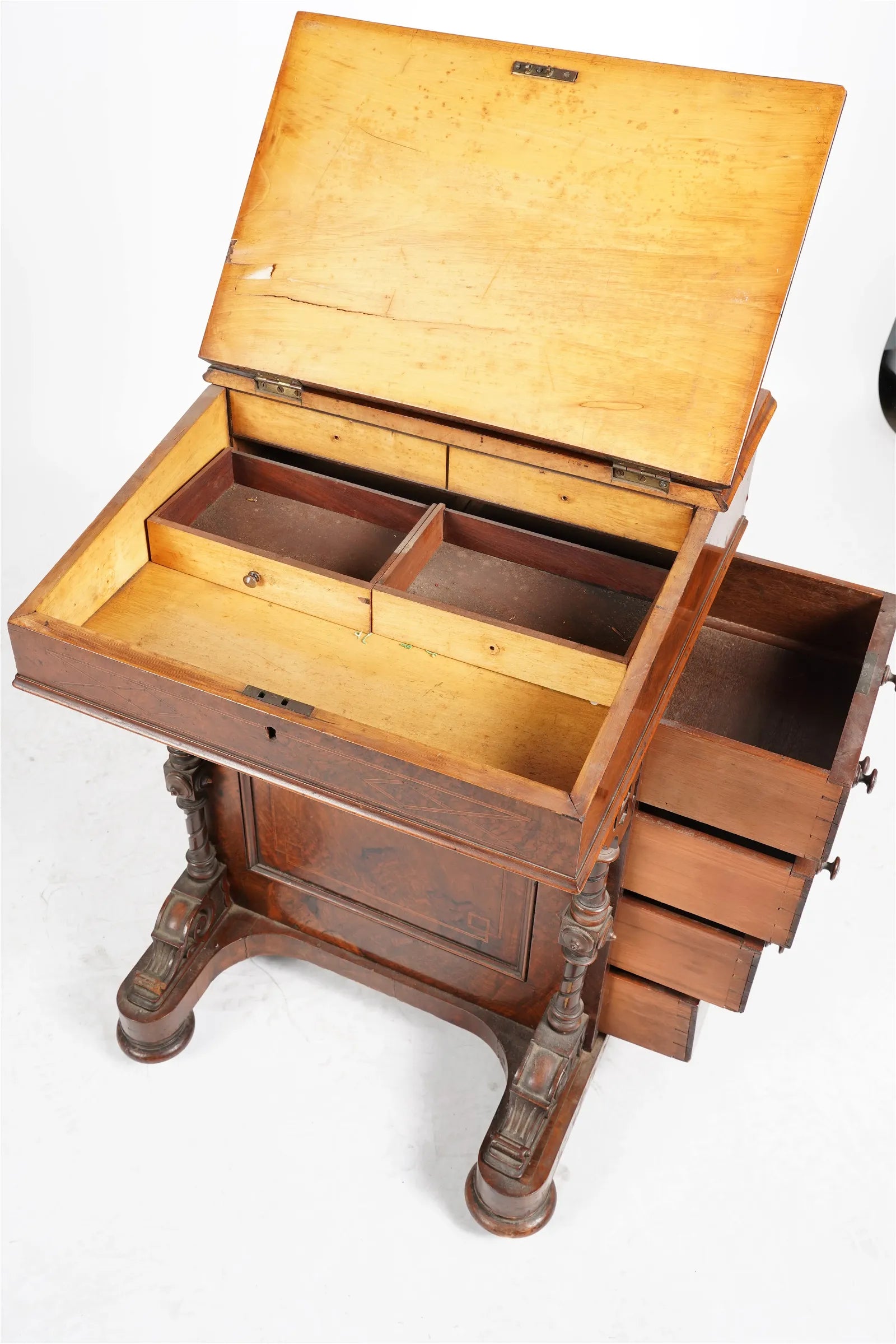 AF5-035: Antique Mid 19th Century English Victorian Inlaid Rosewood Davenport Desk