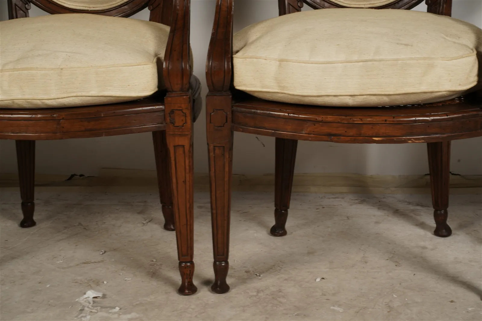 AF2-052: 18th Century French Louis XVI Caned Fruitwood Armchairs