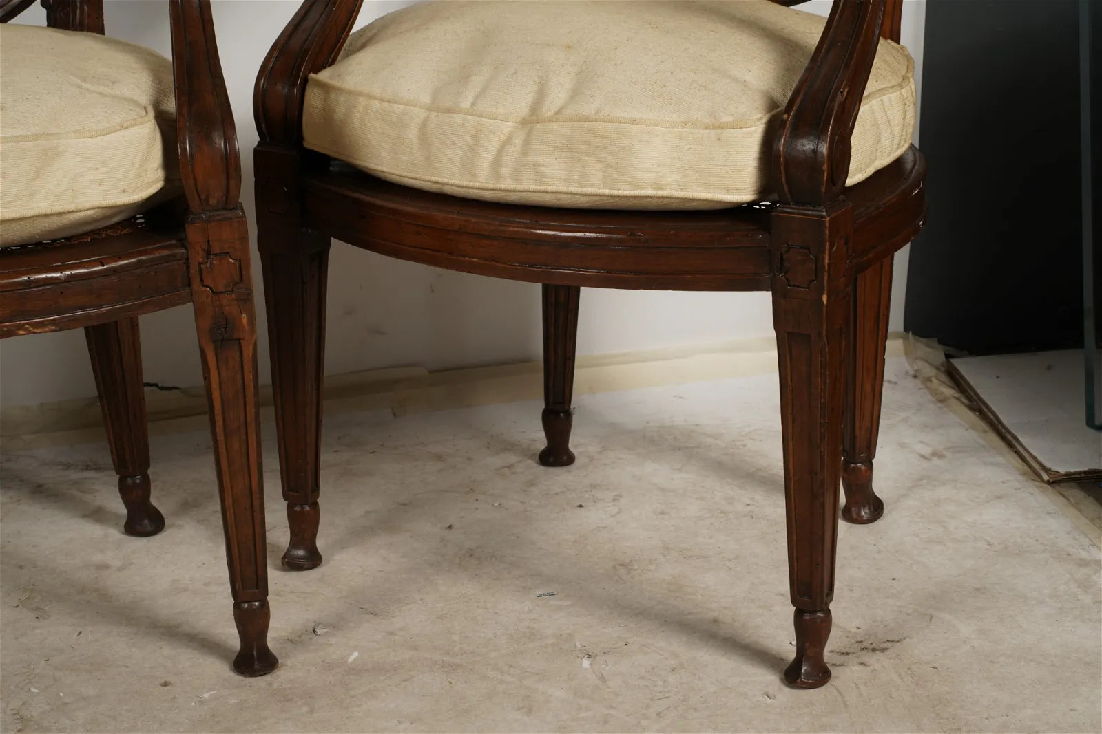 AF2-052: 18th Century French Louis XVI Caned Fruitwood Armchairs