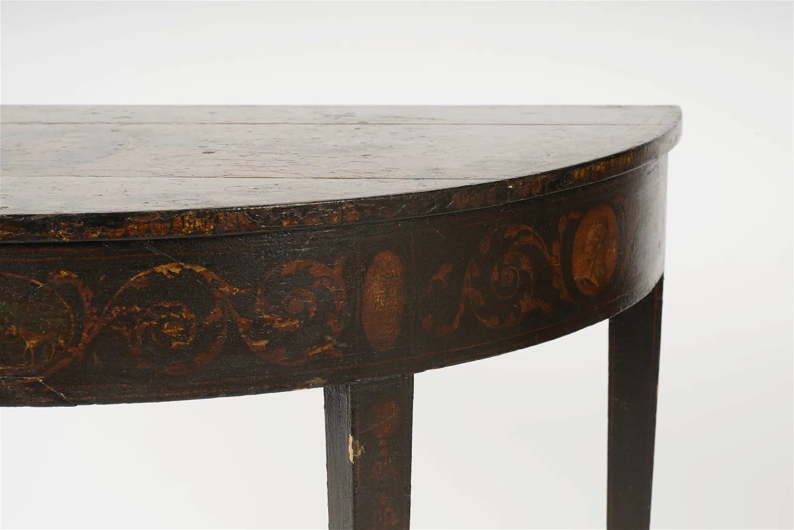 AF1-048: Late 19th Century Edwardian Polychrome Demilune Side Table