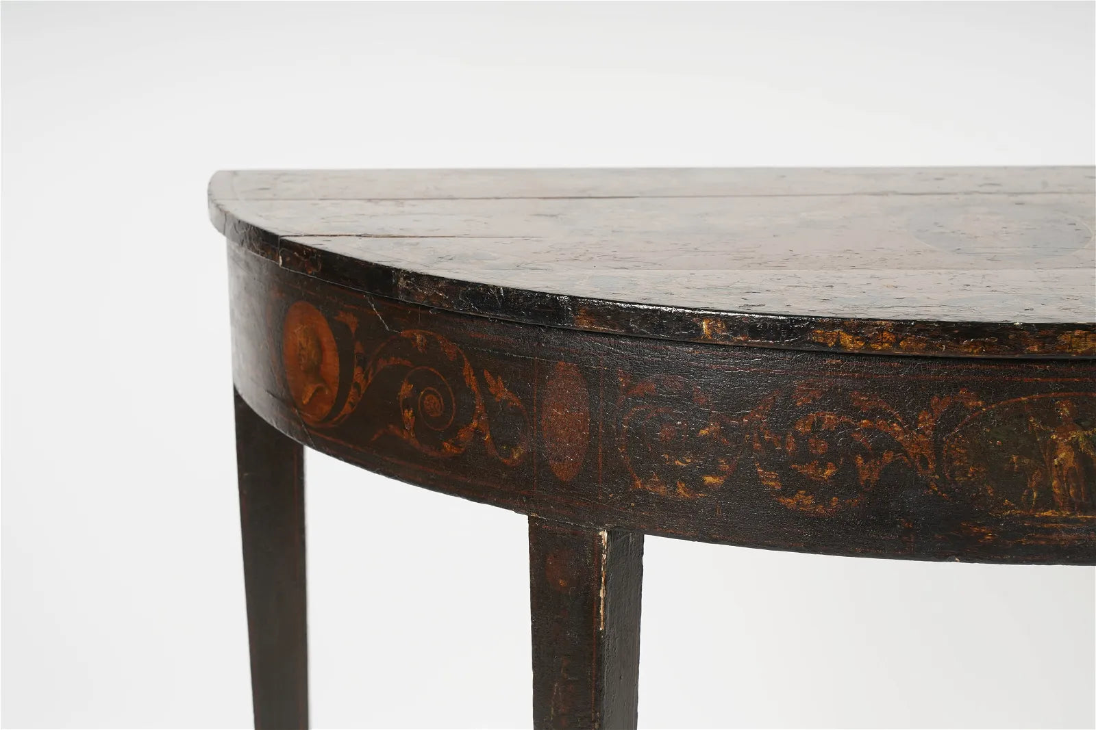 AF1-048: Late 19th Century Edwardian Polychrome Demilune Side Table