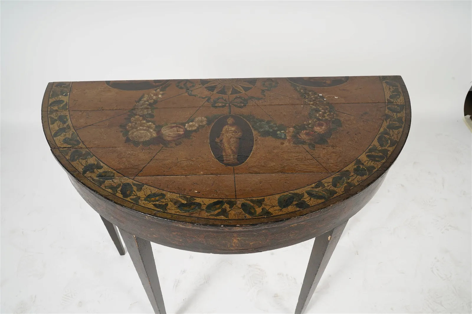 AF1-048: Late 19th Century Edwardian Polychrome Demilune Side Table