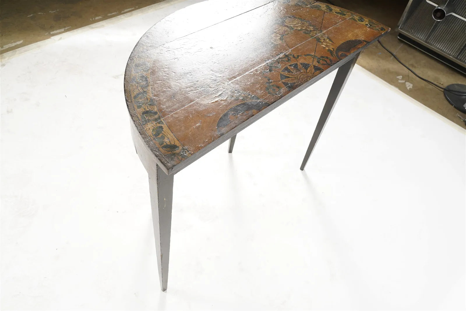 AF1-048: Late 19th Century Edwardian Polychrome Demilune Side Table