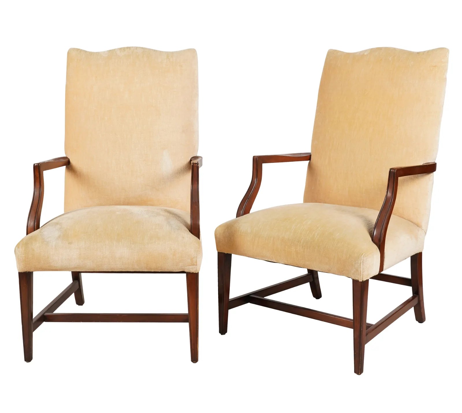 AF2-039: Pair of Late 20th Century English Georgian Open Arm Chairs