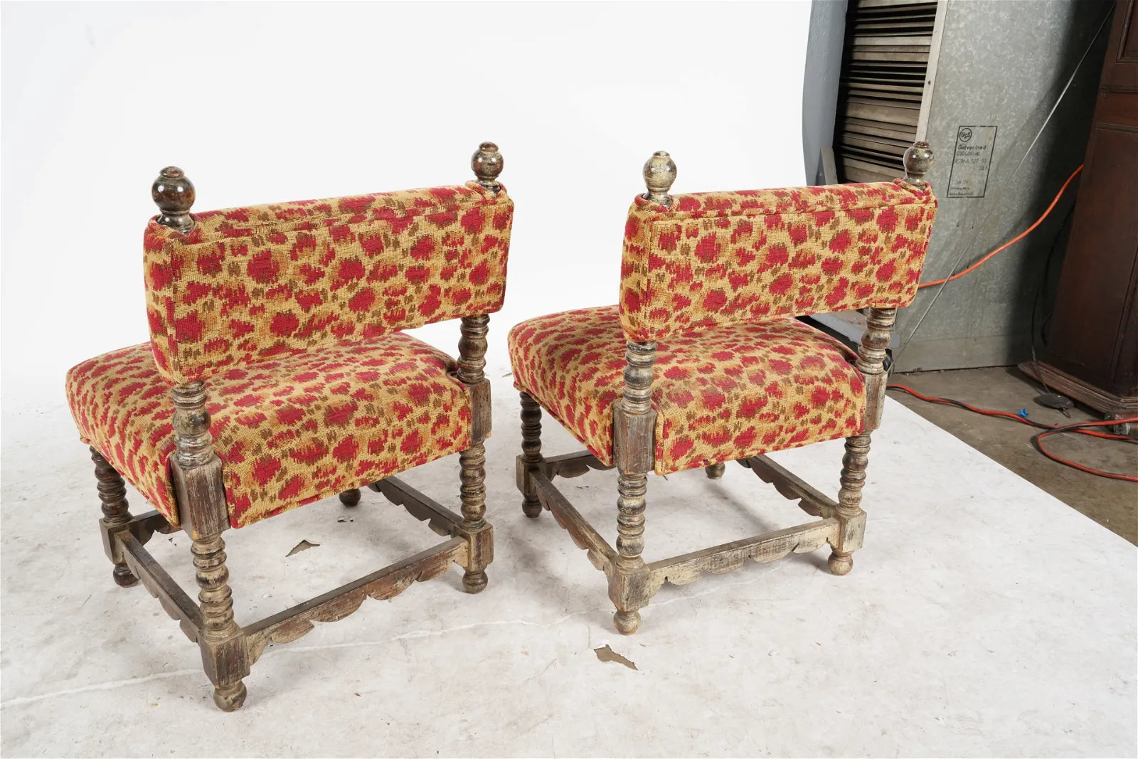 AF2-050: Pair of Spanish Colonial Revival Patinated Turned Wood Low Chairs