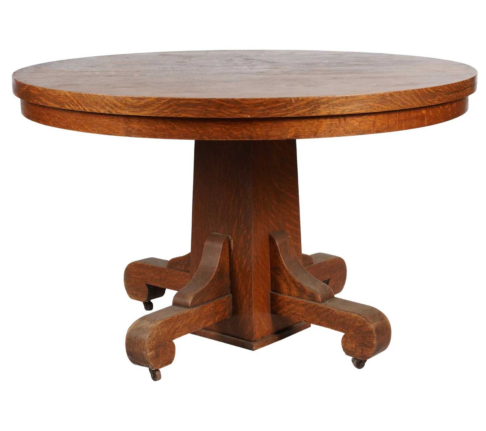 AF1-042: Circa 1900 American Arts & Crafts / Mission Quarter Sawn Oak Pedestal Table