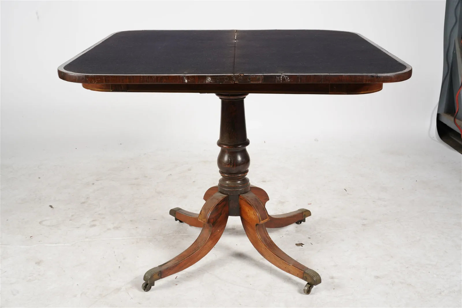 AF1-043: Antique English Regency Rosewood Brass Inlay Card Table Early 19th Century