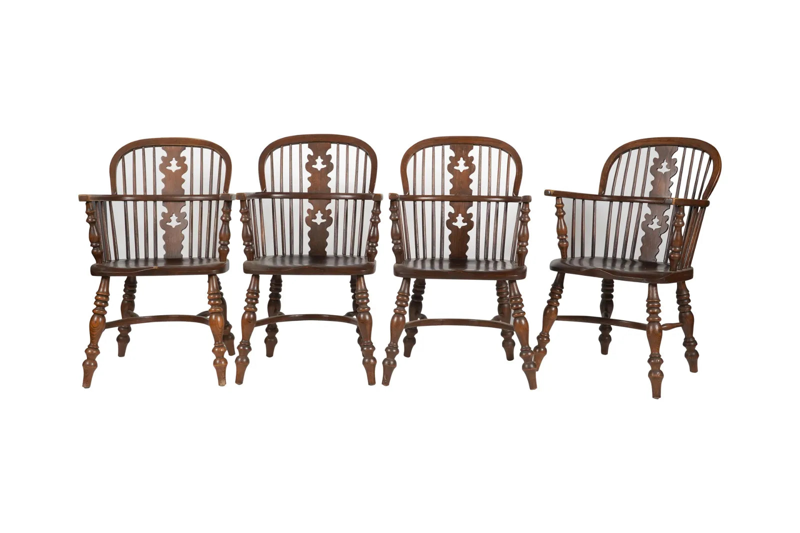 AF2-051: Set of 4 Mid 20th Century Conant Ball Oak Windsor Bow Back Arm Chairs