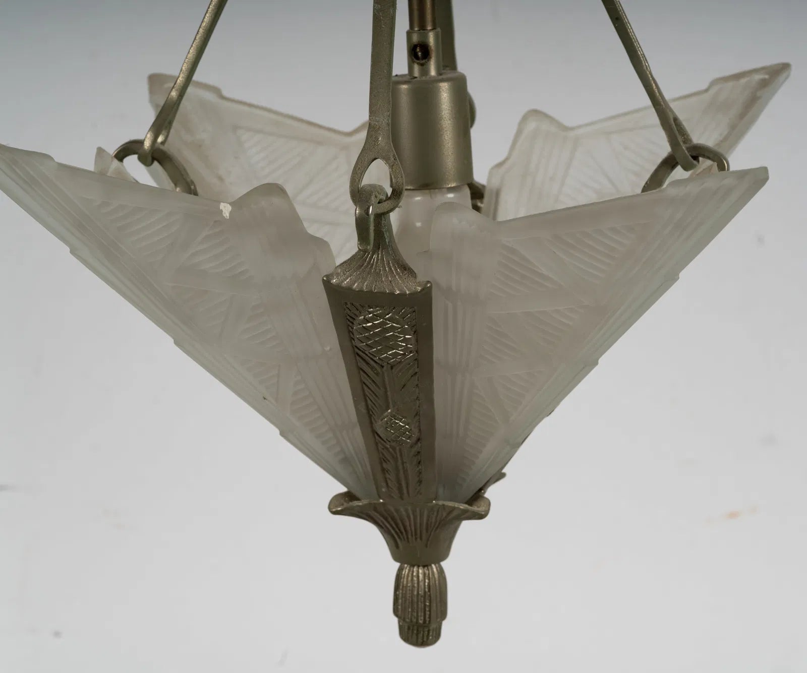 AL1-076: Antique French Art Deco Silvered Metal Ceiling Pendant Chandelier Circa 1920