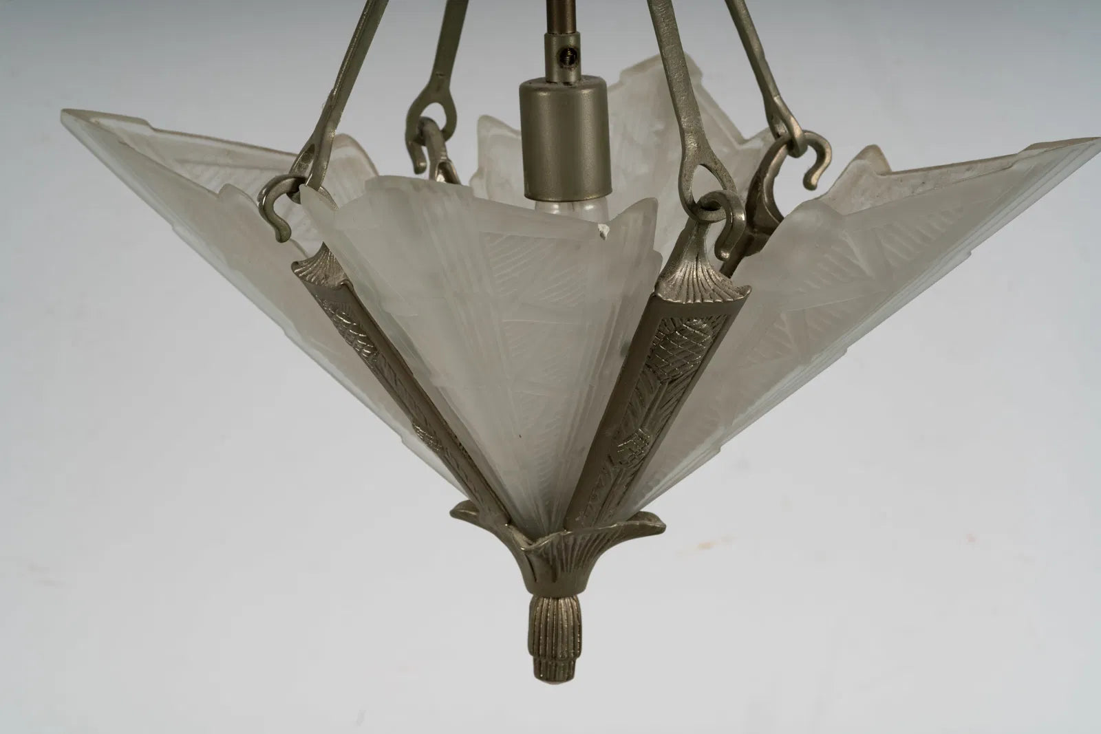 AL1-076: Antique French Art Deco Silvered Metal Ceiling Pendant Chandelier Circa 1920