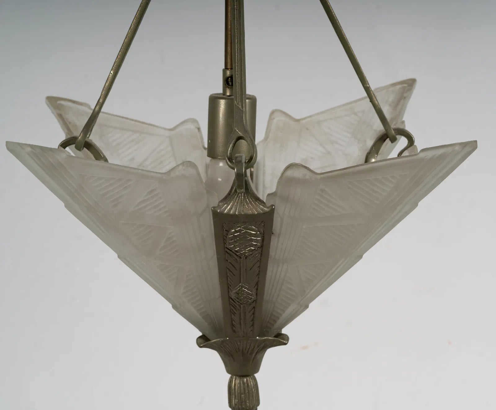 AL1-076: Antique French Art Deco Silvered Metal Ceiling Pendant Chandelier Circa 1920