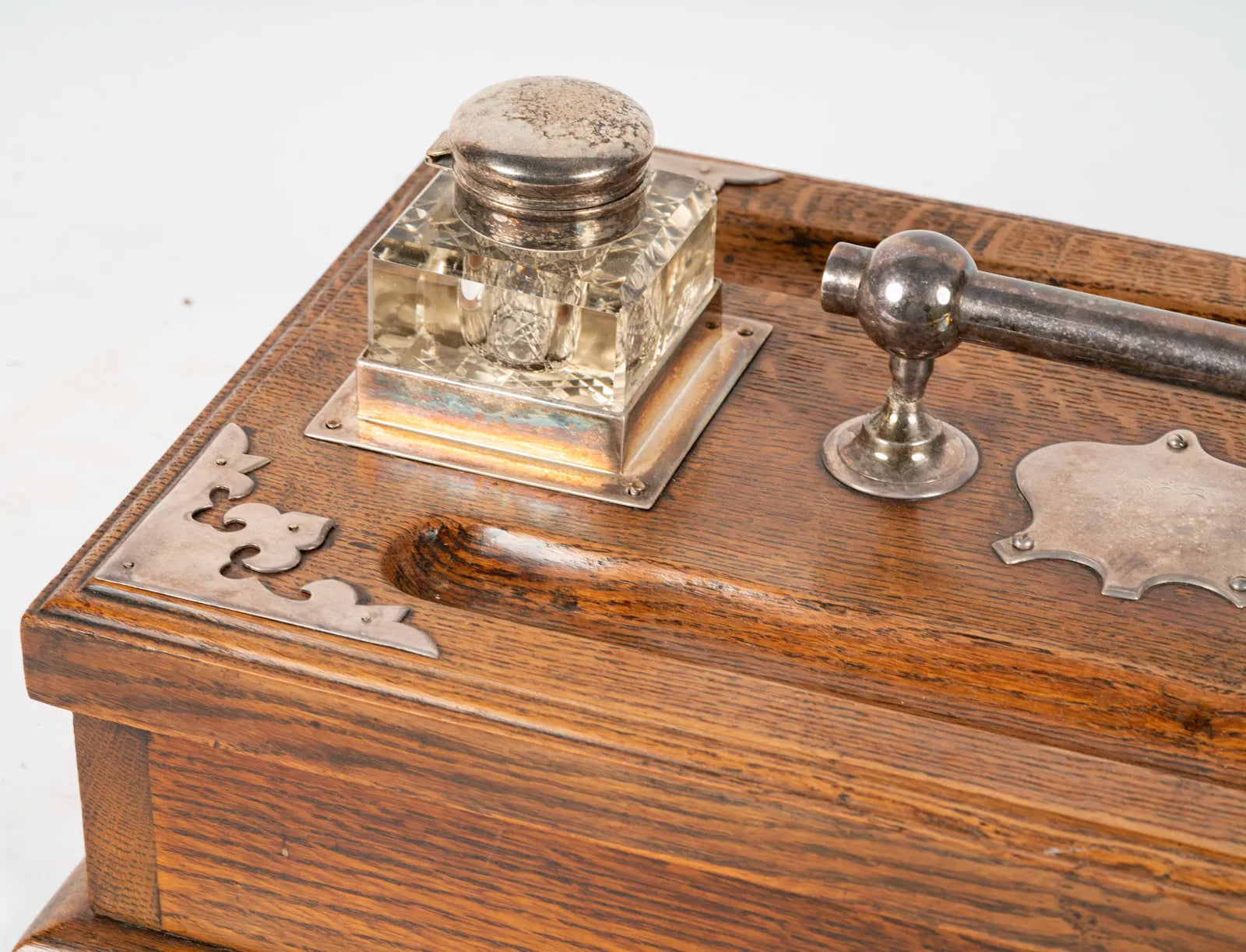 DA2-040: Antique Late 19th Century English Oak Double Ink Stand