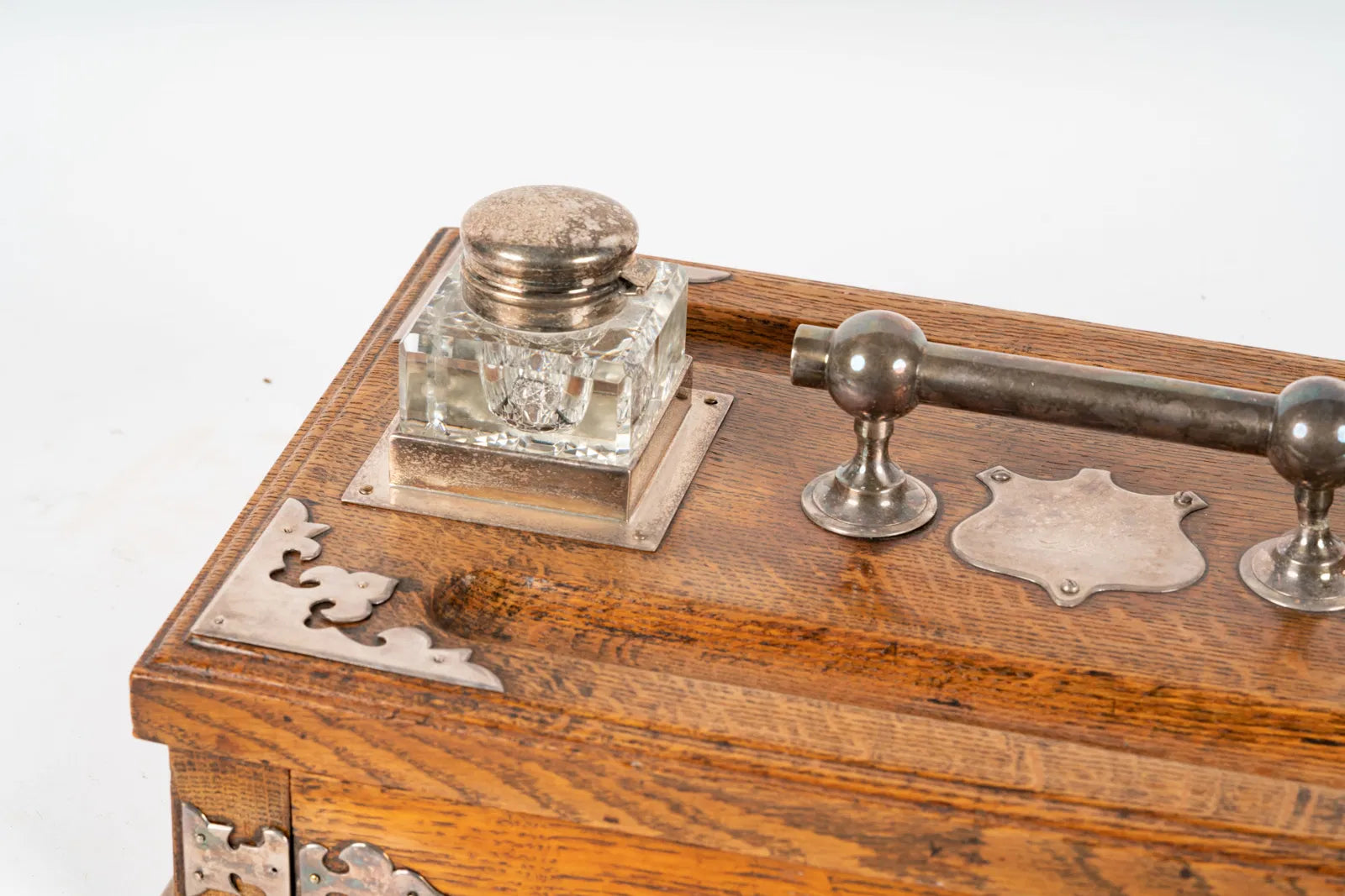 DA2-040: Antique Late 19th Century English Oak Double Ink Stand