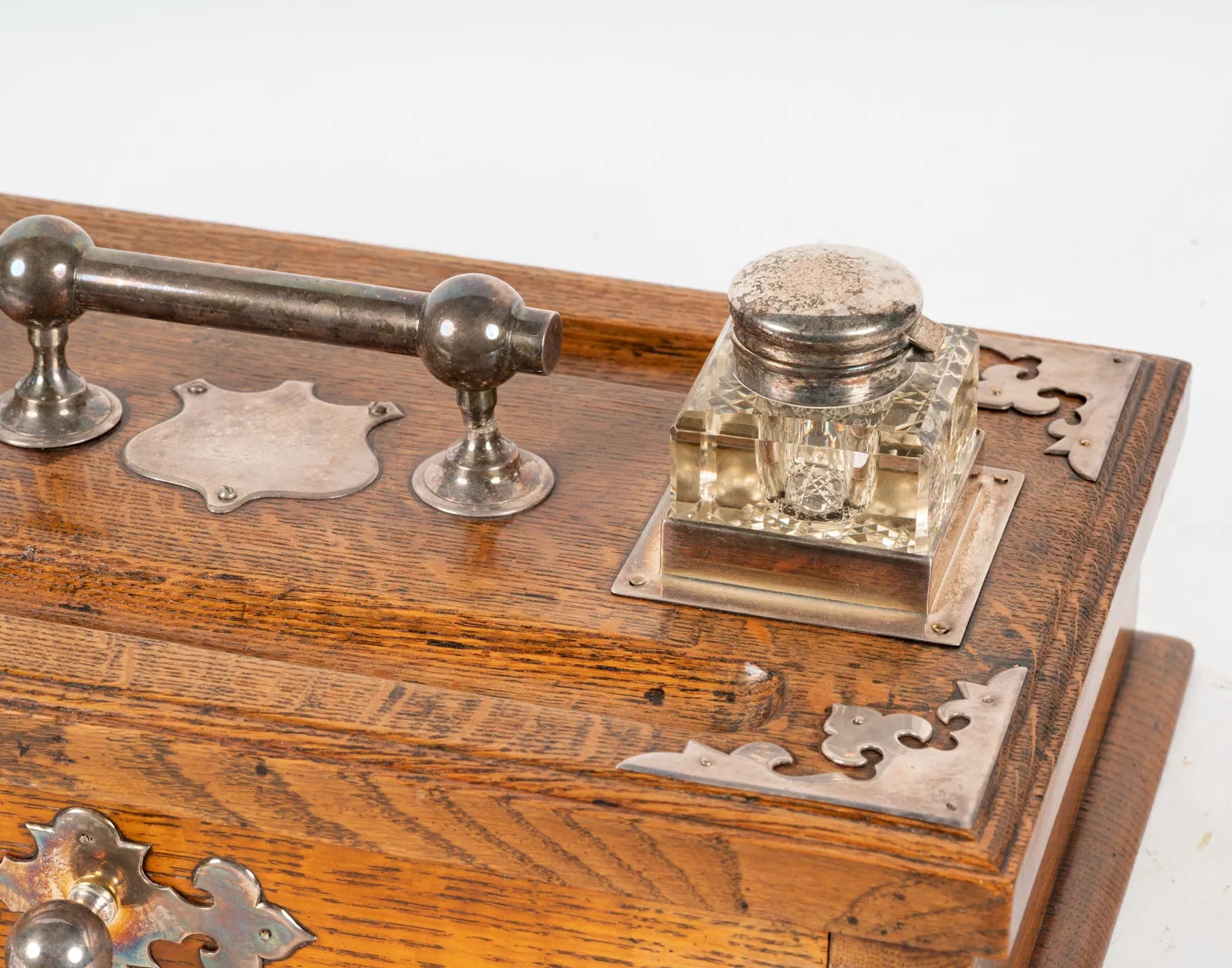 DA2-040: Antique Late 19th Century English Oak Double Ink Stand