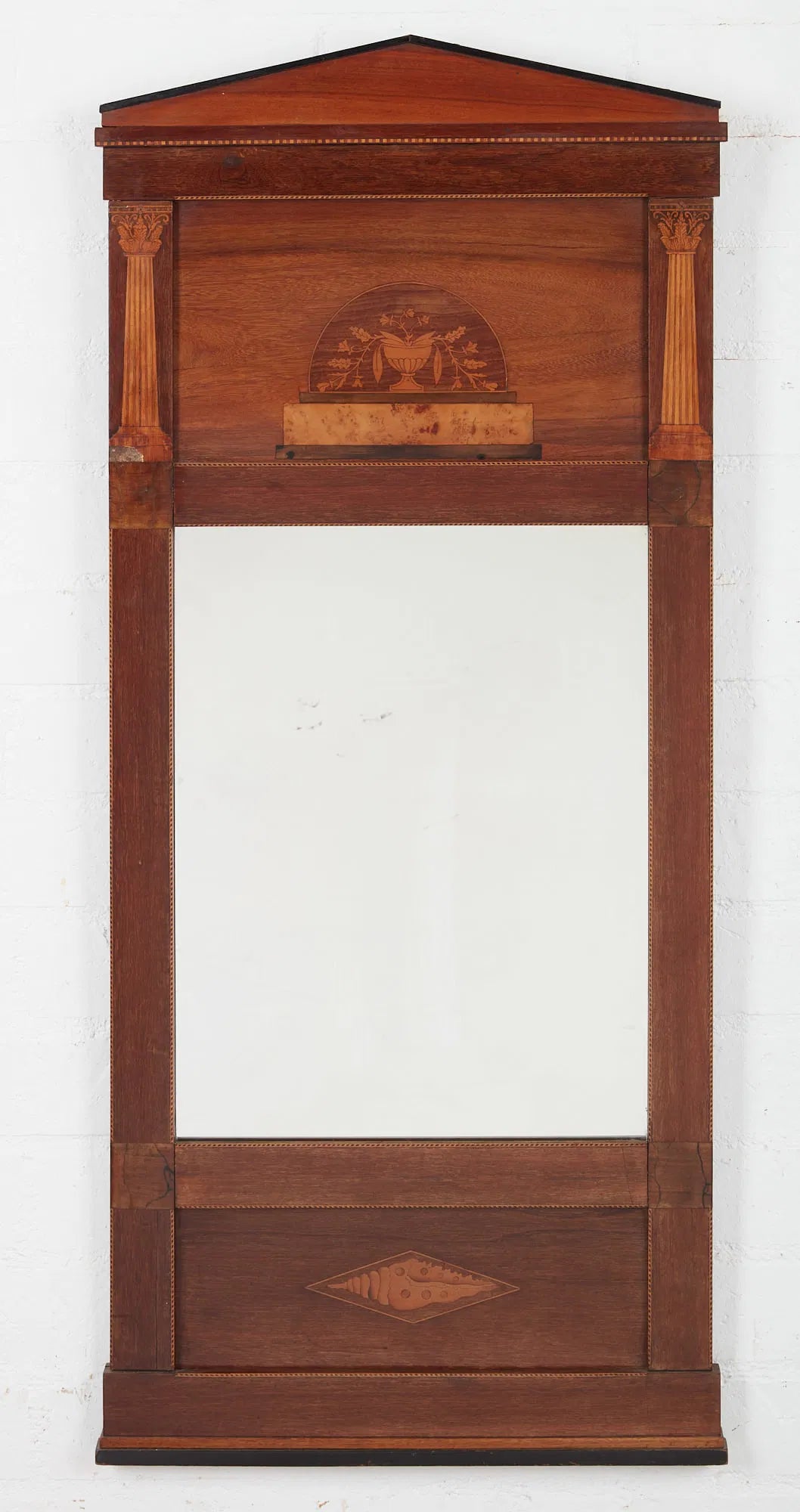 AF7-012: Circa 1820 American Federal Neoclassical Inlaid Mahogany Mirror