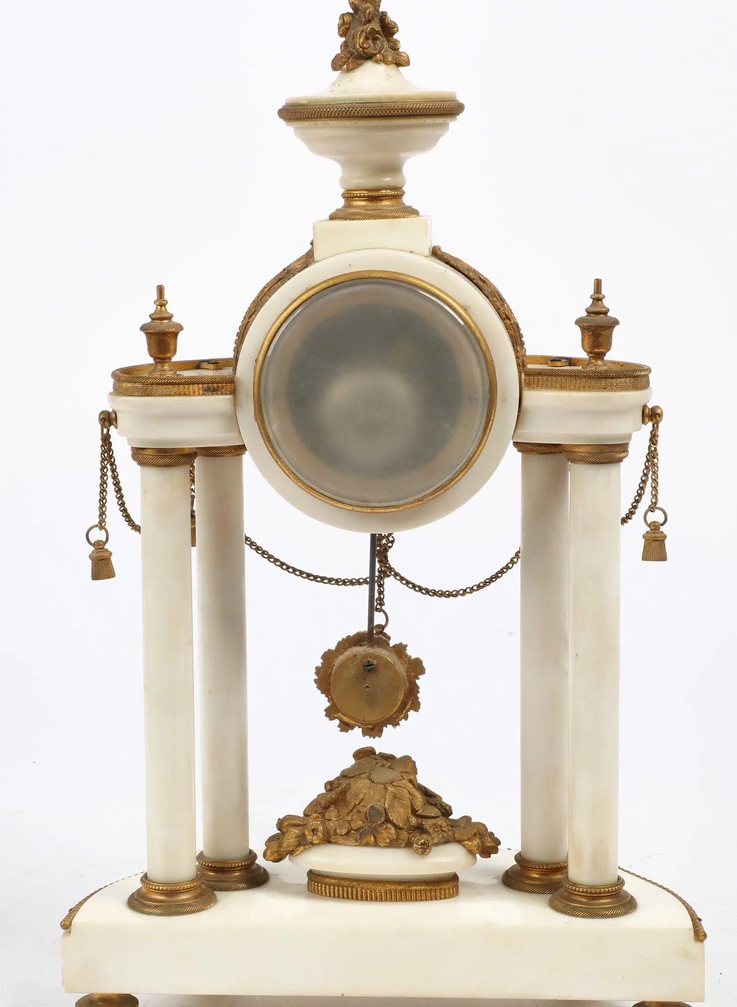 TK2-024: C 1850 French Napoleon III Gilt Bronze White Marble Portico Clock