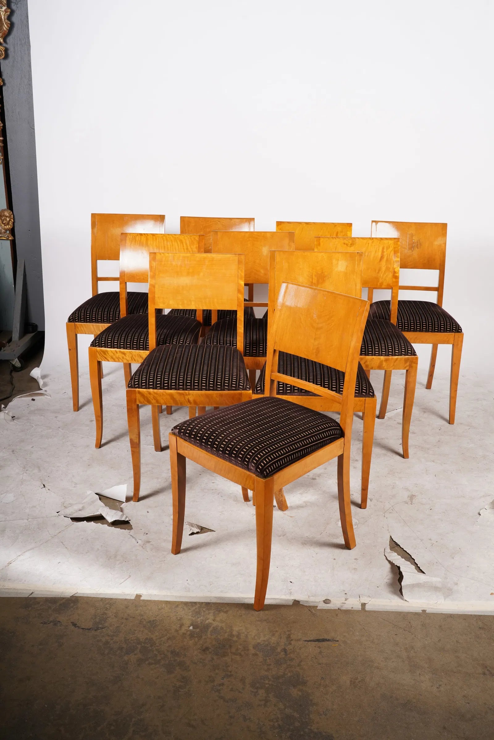 AF2-605: Assembled Set of Ten 1930's Birch French Art Deco Moderne Dining Chairs