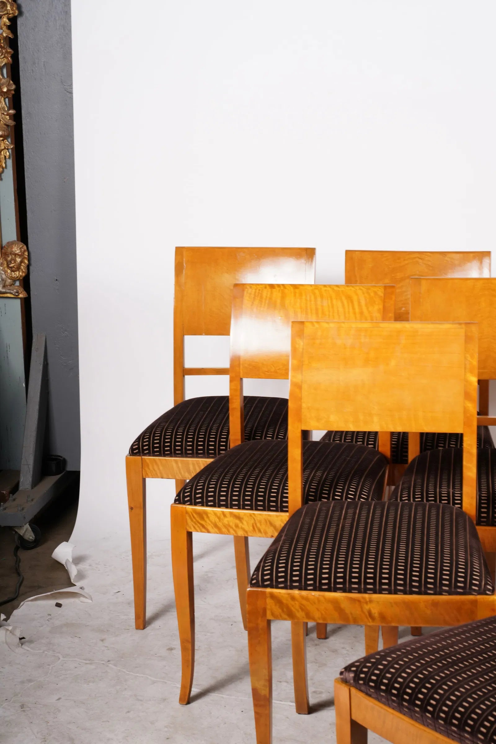 AF2-605: Assembled Set of Ten 1930's Birch French Art Deco Moderne Dining Chairs