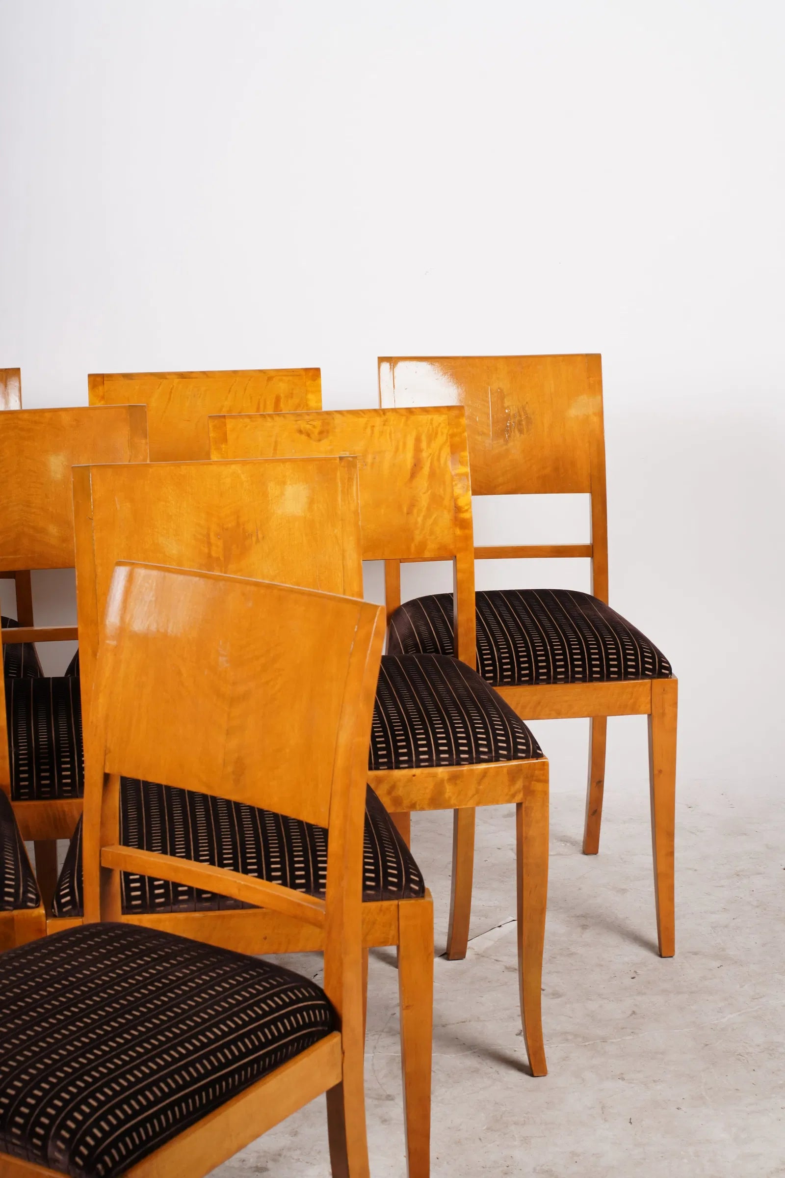 AF2-605: Assembled Set of Ten 1930's Birch French Art Deco Moderne Dining Chairs