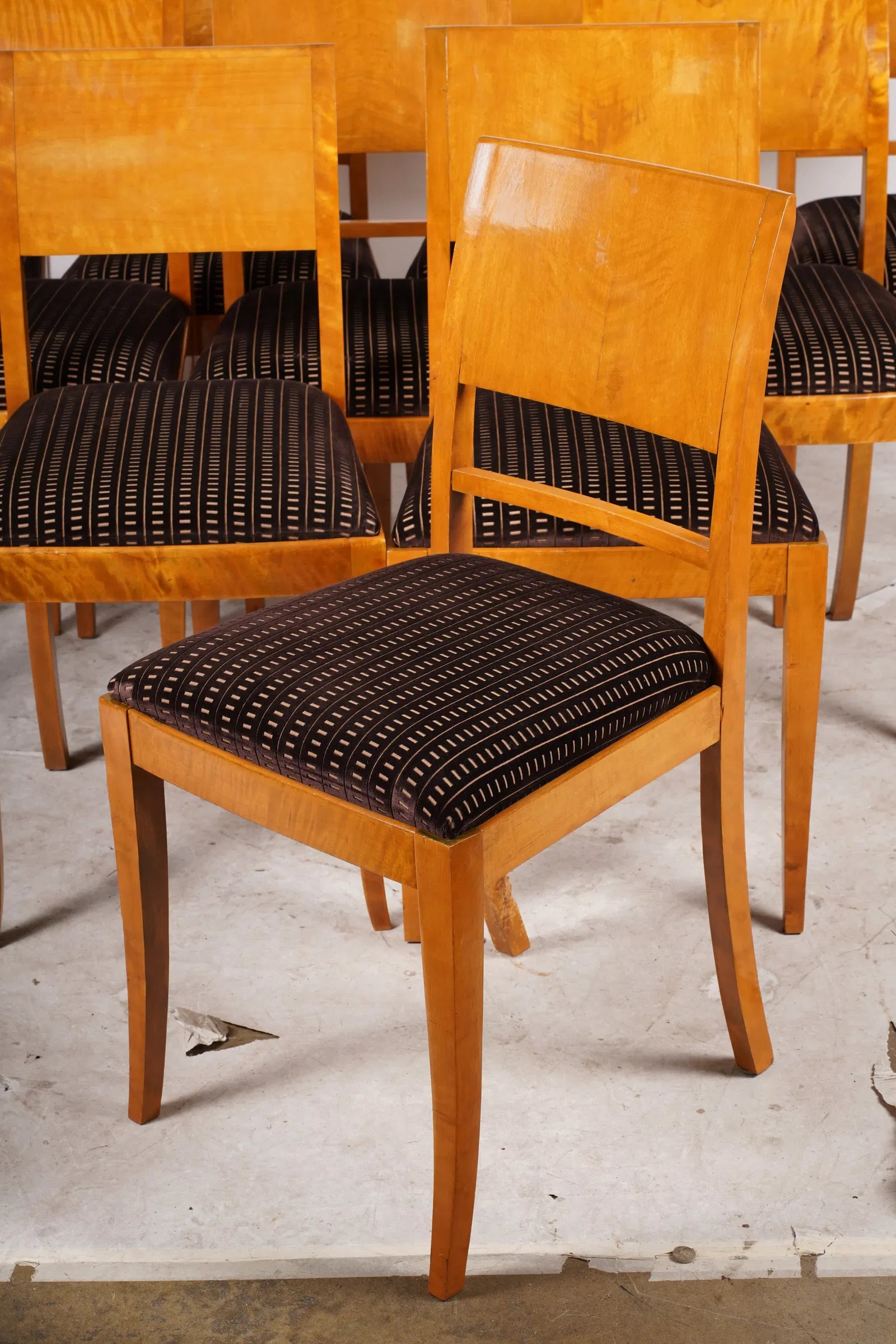 AF2-605: Assembled Set of Ten 1930's Birch French Art Deco Moderne Dining Chairs