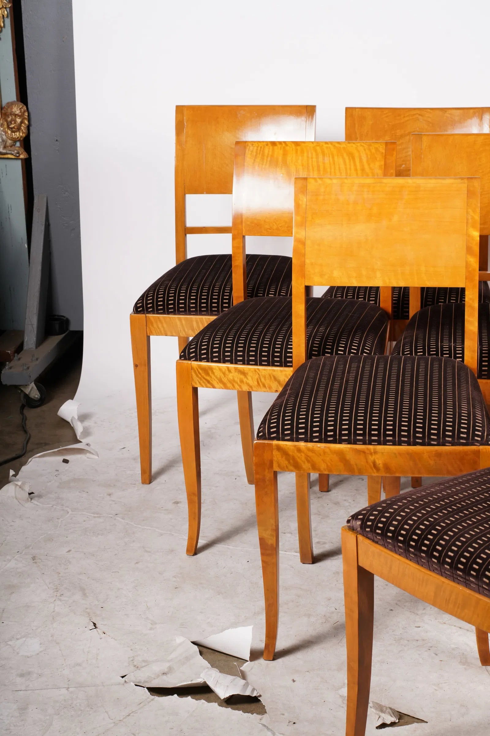 AF2-605: Assembled Set of Ten 1930's Birch French Art Deco Moderne Dining Chairs