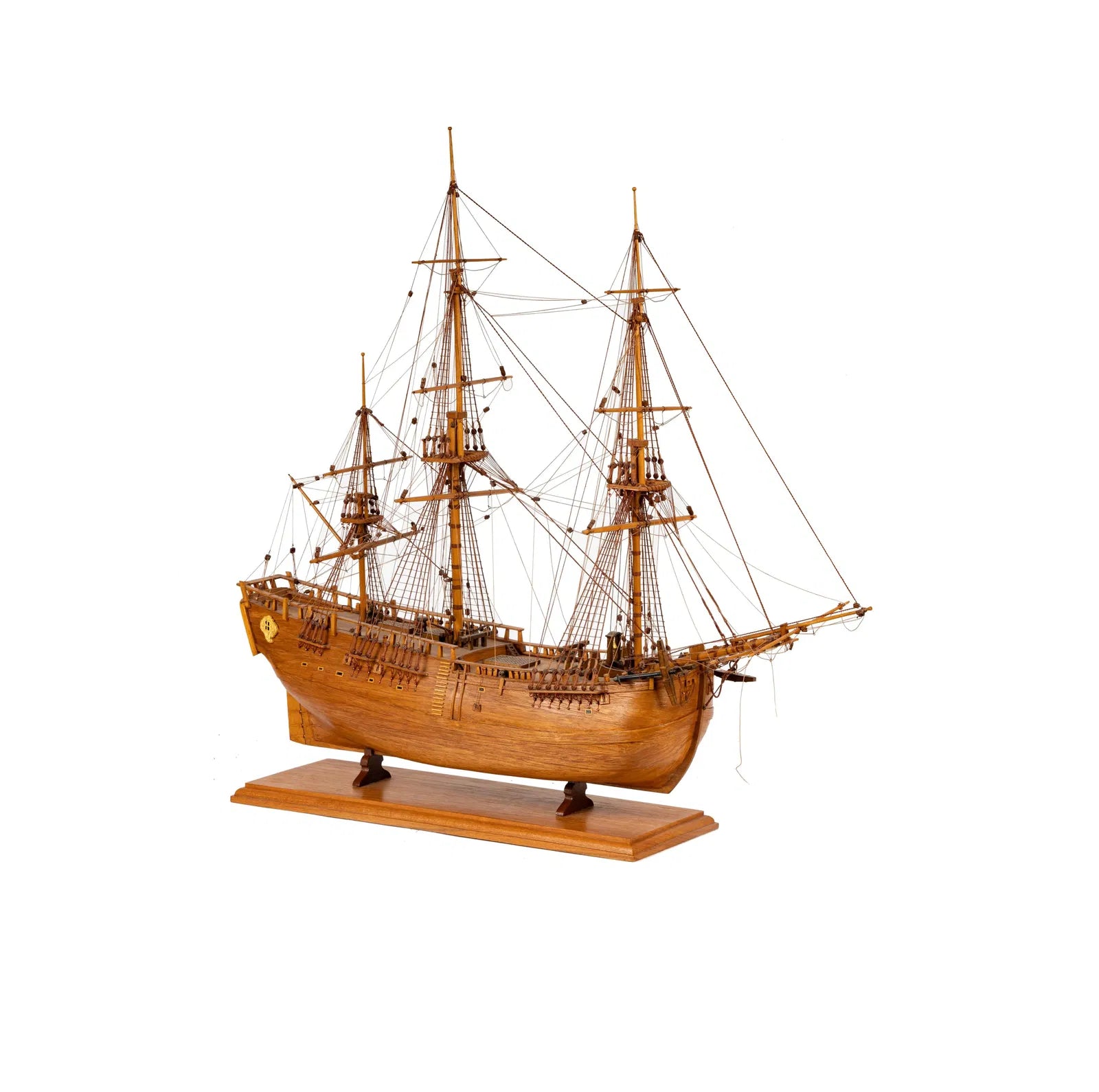 CR2-050: Hand Made Wooden Model of a Tall Sailing Ship With 3 Masts