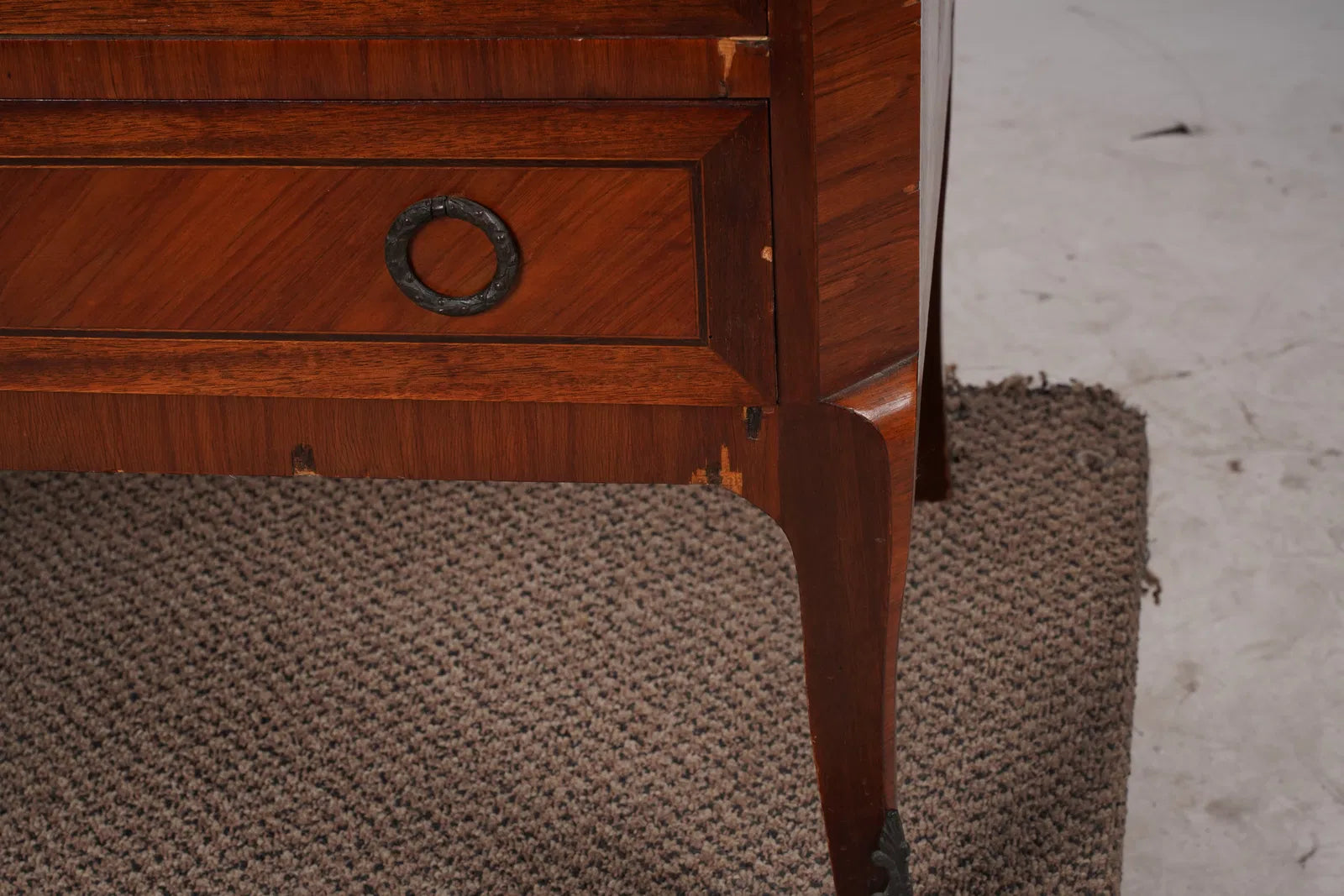 AF4-027: Late 19th Century French Louis XV/XVI Transitional Kingwod Marquetry Marble Top Chest