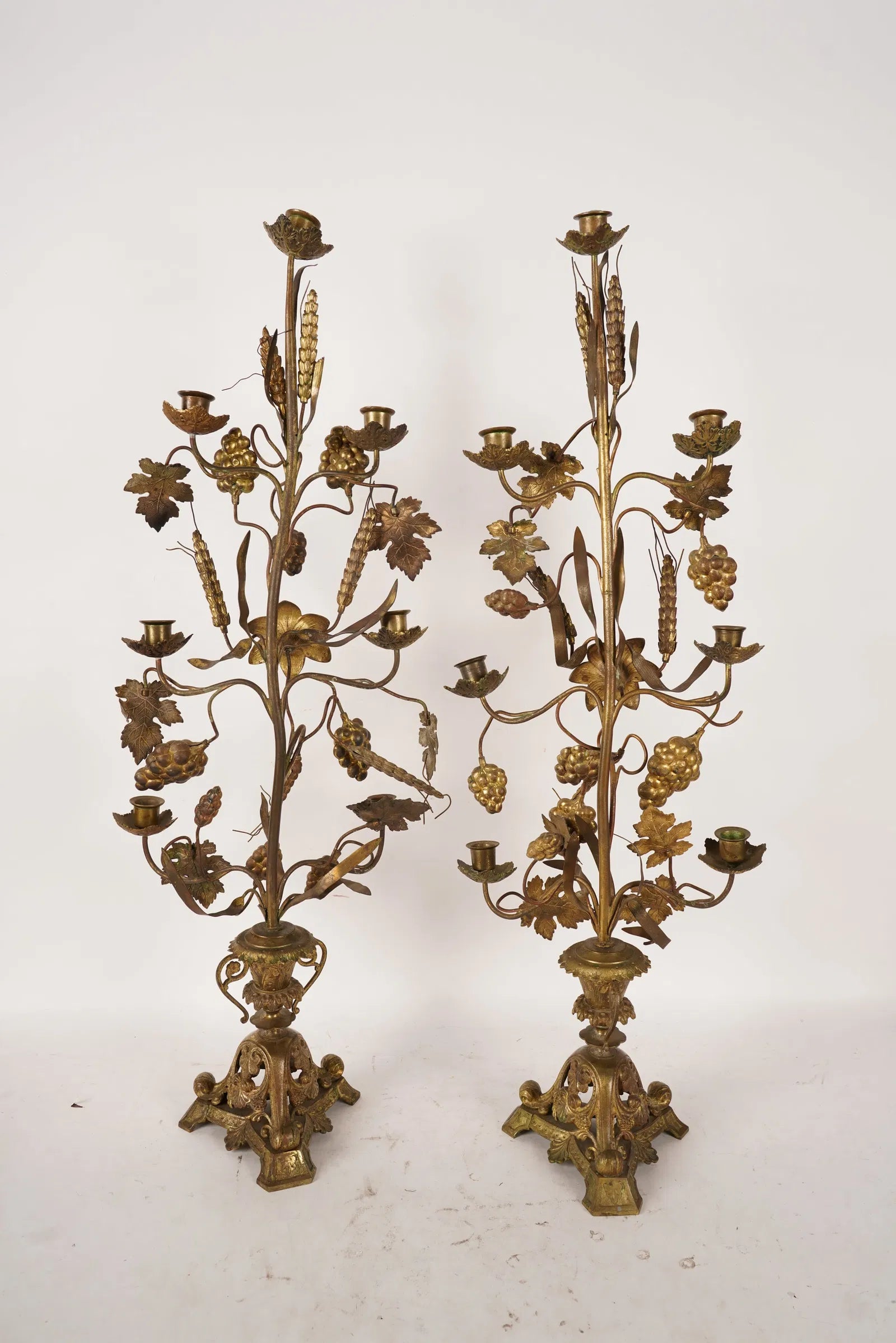 DA2-055: Late 19th Century French Tole Seven-Light Gilt Brass Alter Candelabra