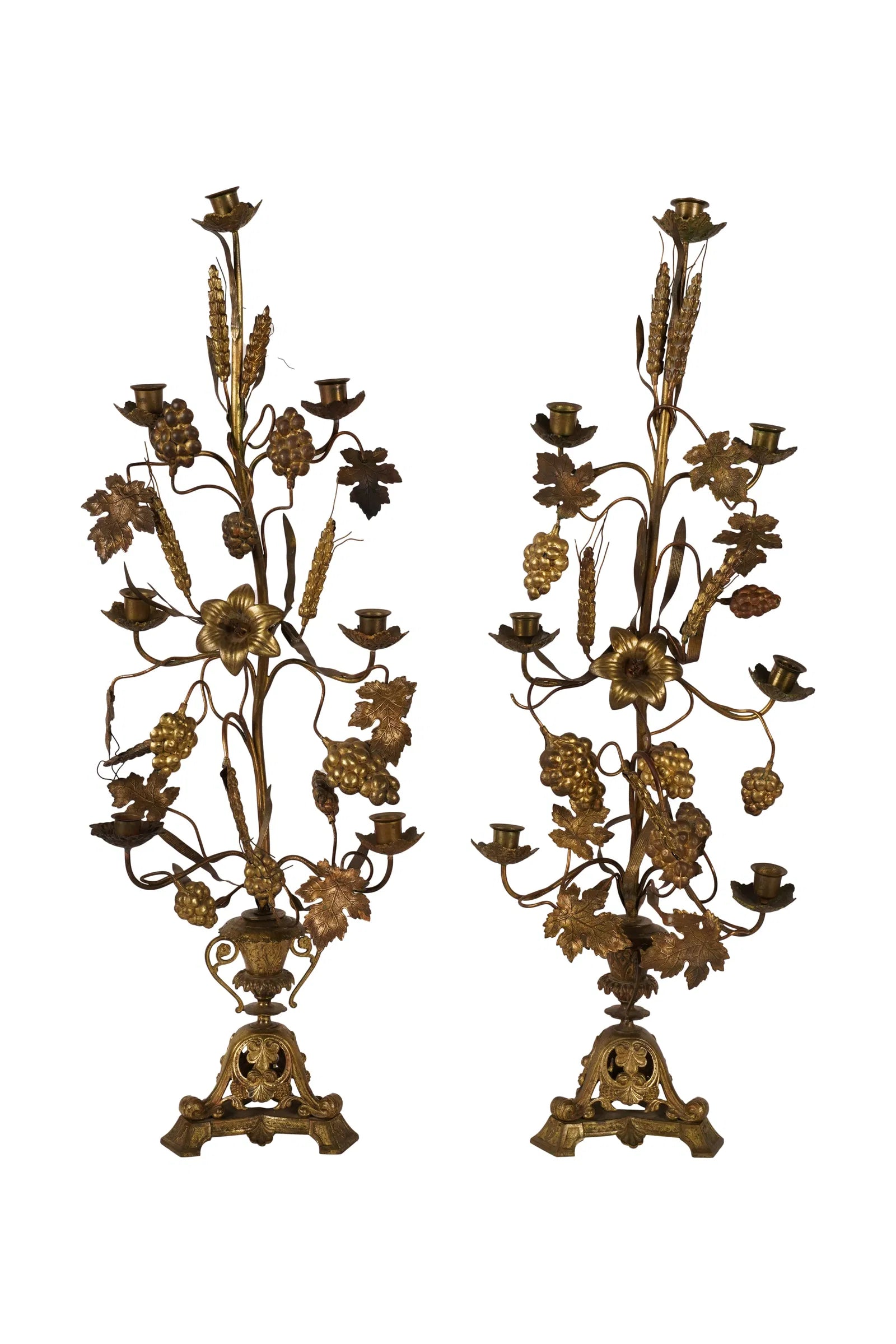 Antique French Seven Light Gilt Brass Candelabra