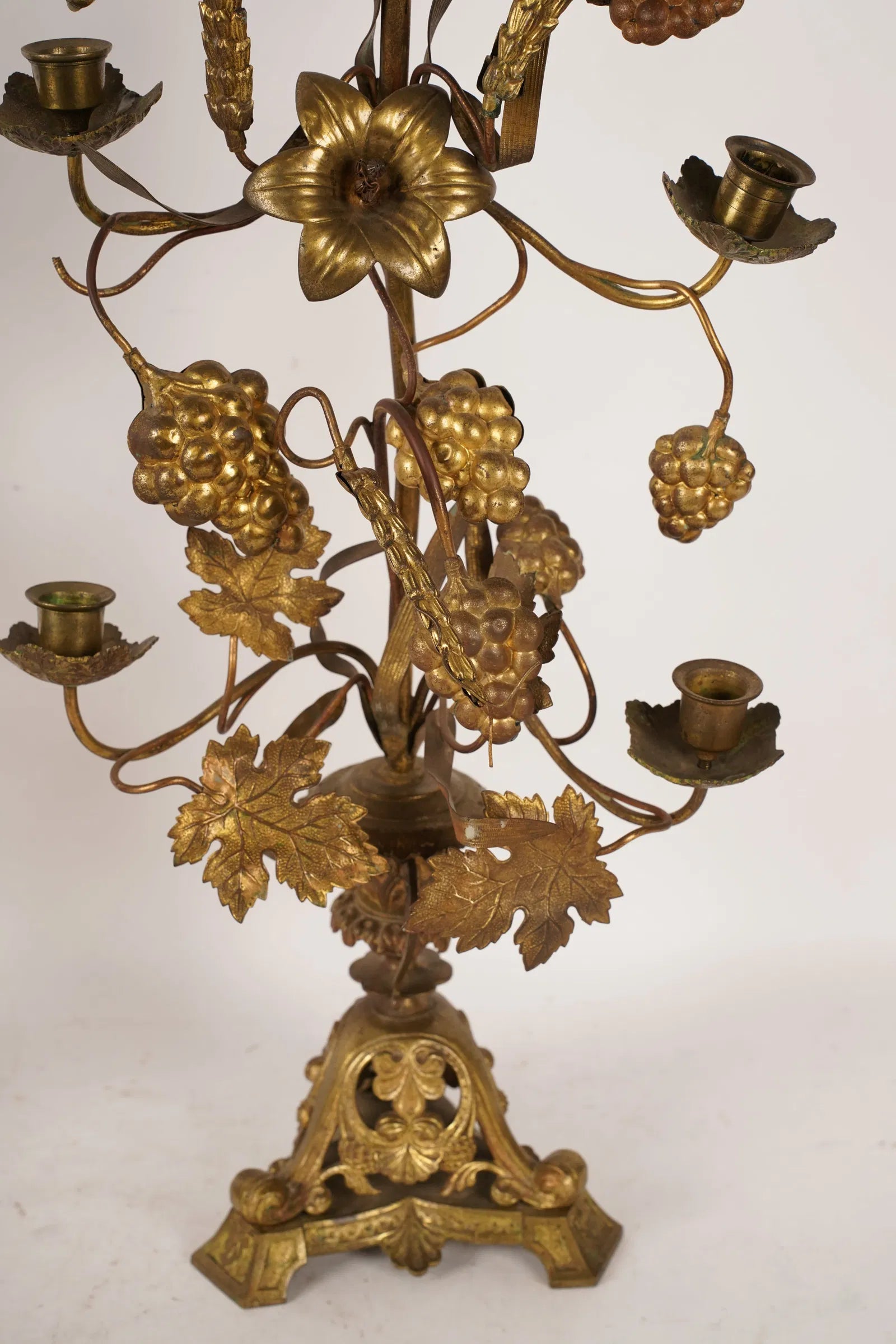 DA2-055: Late 19th Century French Tole Seven-Light Gilt Brass Alter Candelabra