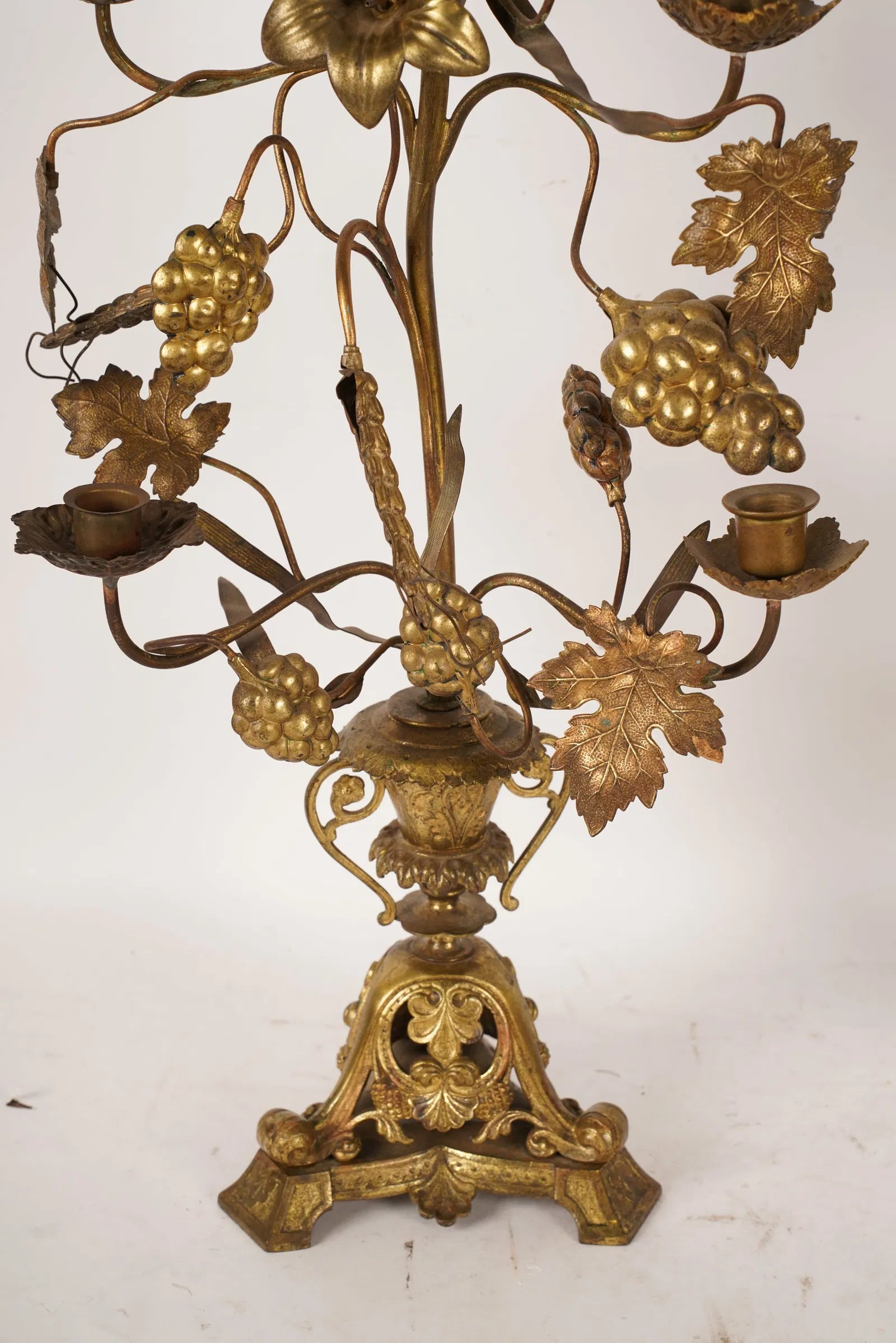 DA2-055: Late 19th Century French Tole Seven-Light Gilt Brass Alter Candelabra