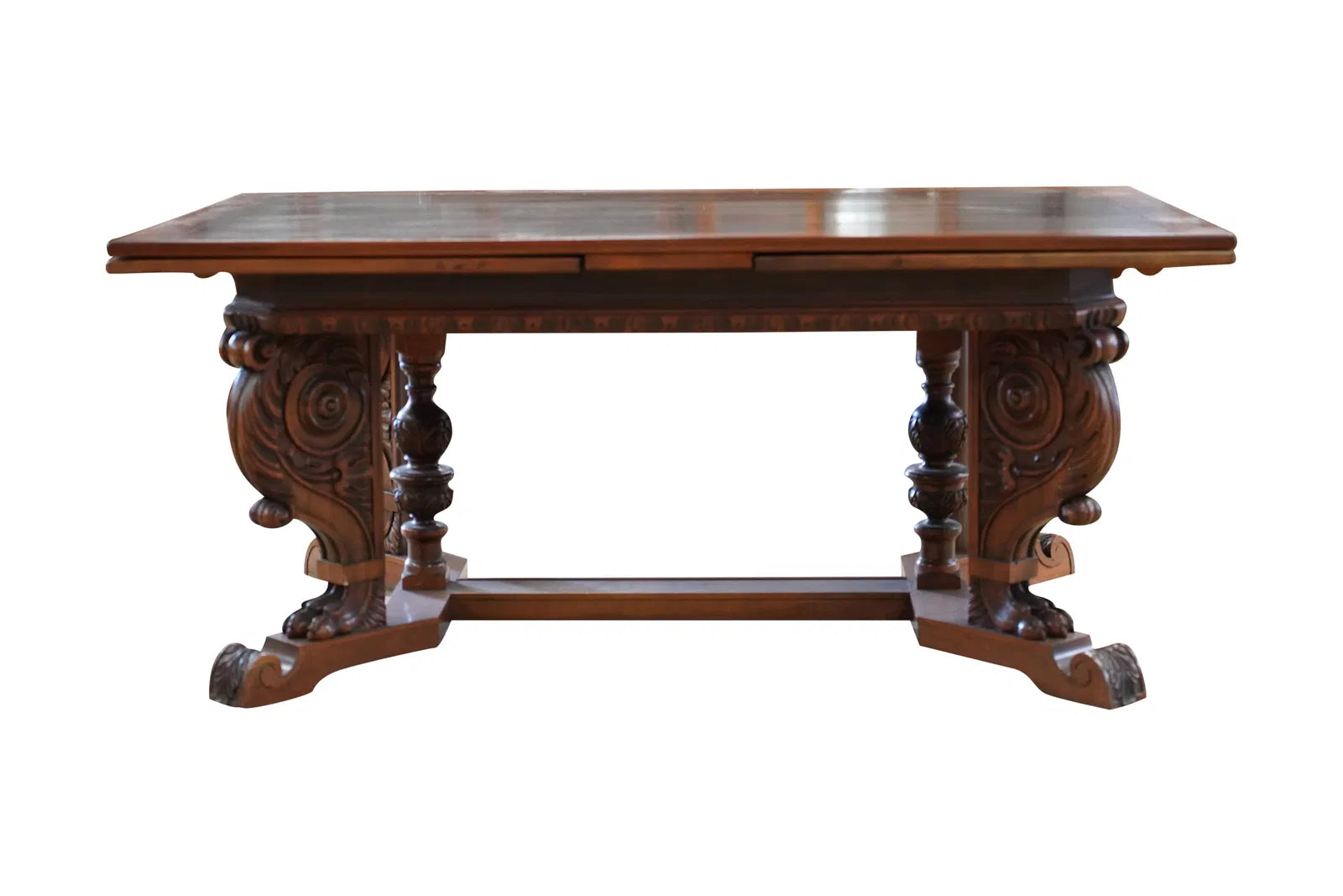 AF1-244: C 1920 Berkey Gay Renaissance Revival Carved Walnut Extension Dining Table