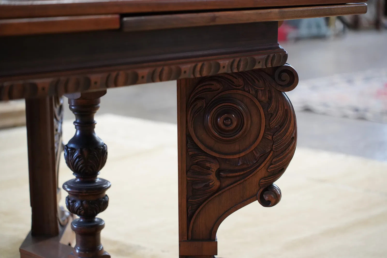 AF1-244: C 1920 Berkey Gay Renaissance Revival Carved Walnut Extension Dining Table