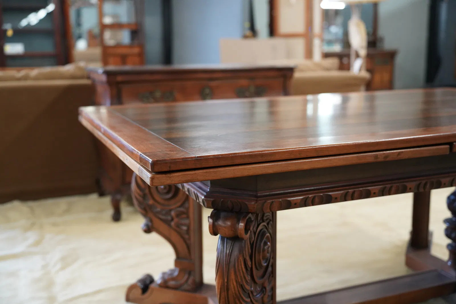 AF1-244: C 1920 Berkey Gay Renaissance Revival Carved Walnut Extension Dining Table