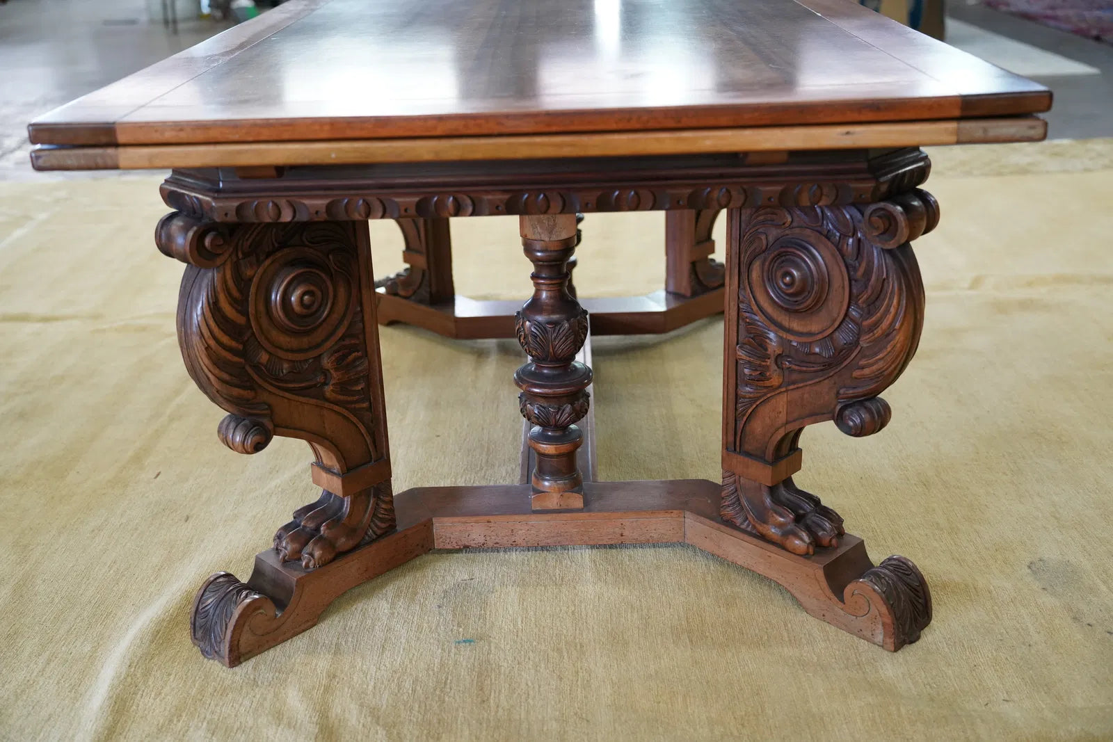 AF1-244: C 1920 Berkey Gay Renaissance Revival Carved Walnut Extension Dining Table