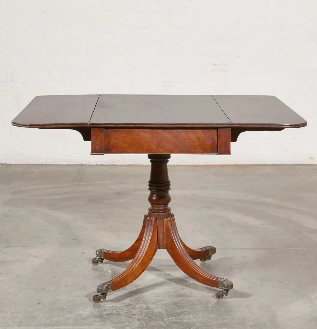 Antique Early 19th C English Regency Mahogany Pedestal Drop Leaf Table | Work of Man