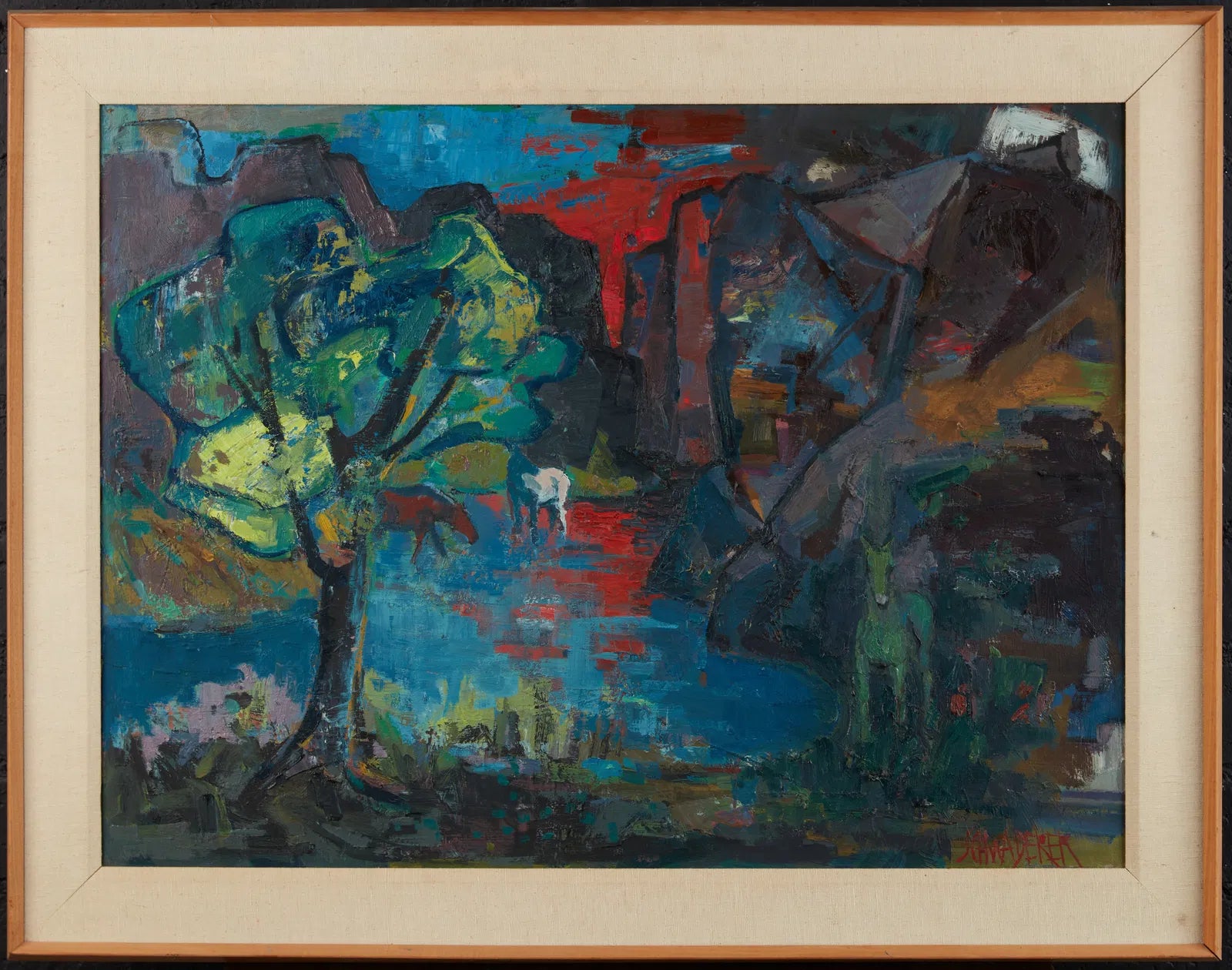 AW744: Fritz Schwaderer "Morning Calm II" Expressionist Oil on Board Circa 1966