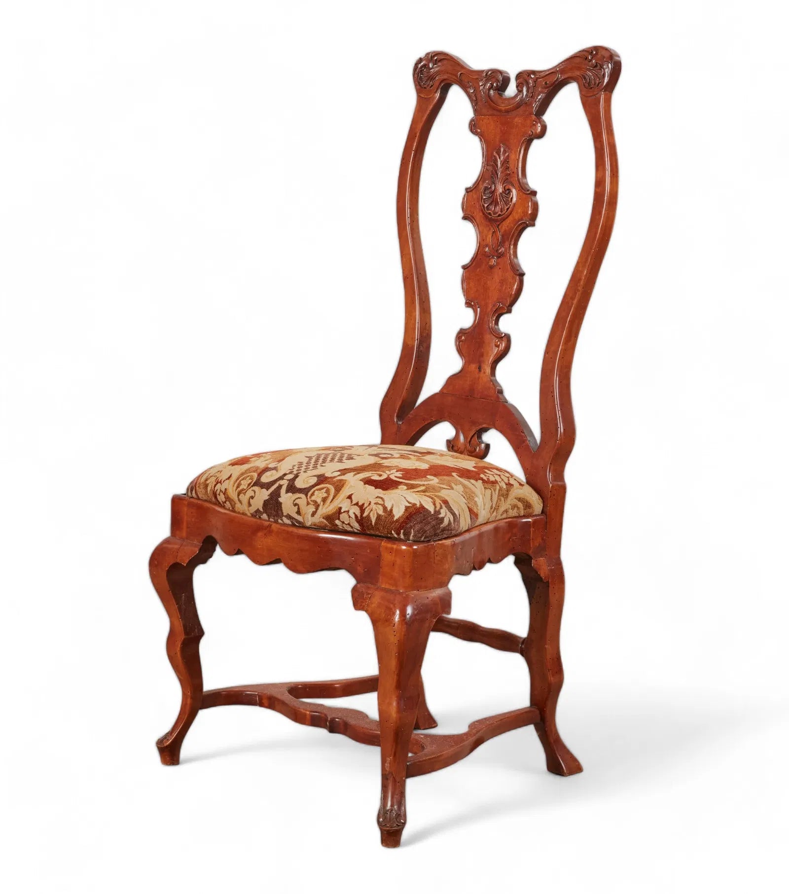 AF2-045: Late 20th Century Portuguese Baroque Yew Wood Dining Chairs (Set of 7)