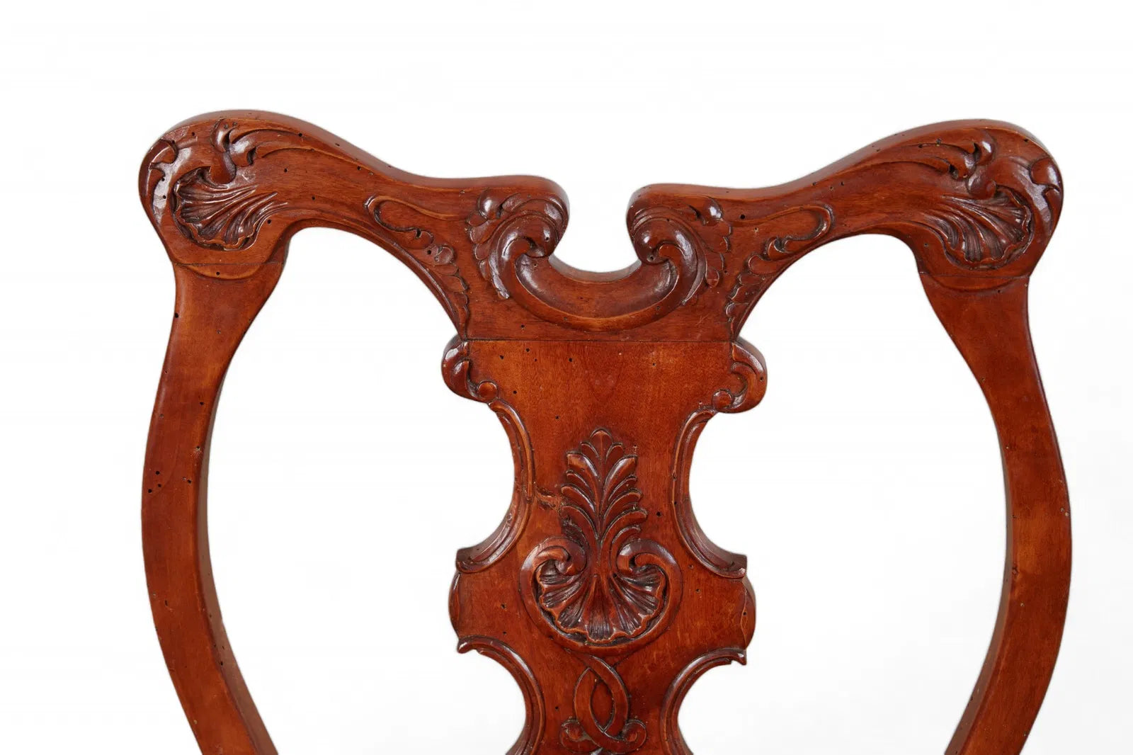 AF2-045: Late 20th Century Portuguese Baroque Yew Wood Dining Chairs (Set of 7)