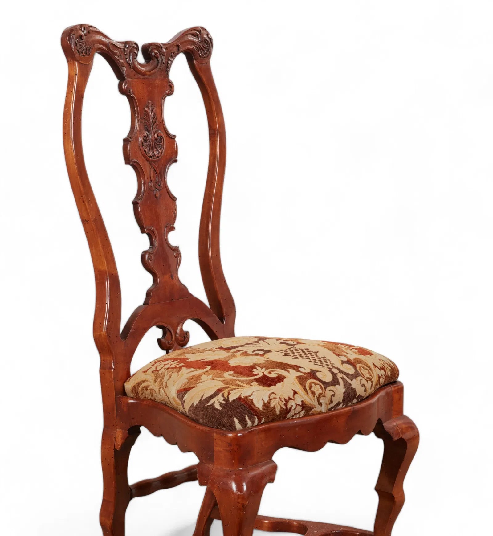 AF2-045: Late 20th Century Portuguese Baroque Yew Wood Dining Chairs (Set of 7)