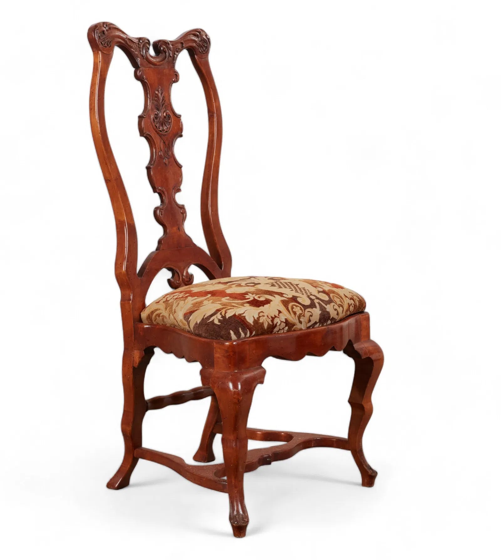 AF2-045: Late 20th Century Portuguese Baroque Yew Wood Dining Chairs (Set of 7)