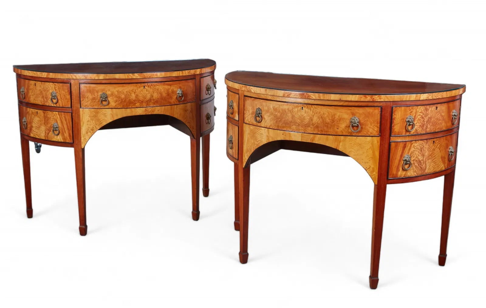 AF3-016: Pair of Early 20th Century Monumental Federal Inlay Mahogany Demi-lune Sideboards